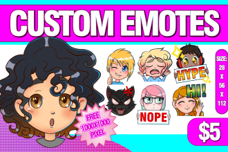 do custom cute chibi emotes and badges , fast delivery