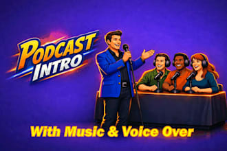 create a professional podcast intro with music and voice