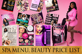 design spa menu, hair extension, salon, beauty salon price list, and flyers