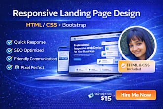 design a responsive landing page in HTML CSS bootstrap