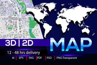 draw vector map,  site map, city map, svg map  in 3d or 2d