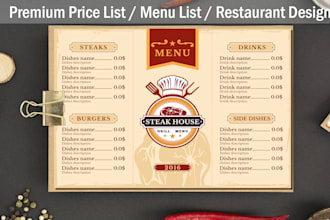 menu design for restaurants, beauty, and salons