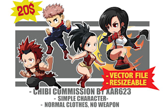do my style chibi character illustration for your need