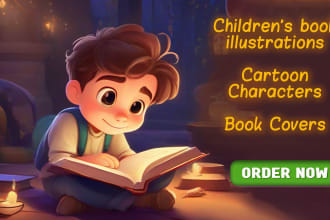 draw cute children story book illustrations and kids illustrations