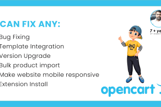 setup, fix or customize any opencart errors,issues