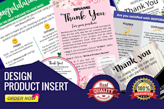 design amazon thank you card, product insert, package insert