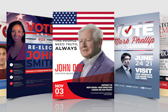 do political, election campaign, motion flyer, logo and sticker design