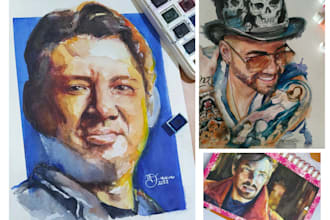 paint your family portrait  in a watercolor