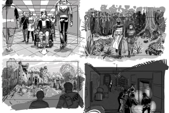 draw a black and white storyboard for your story