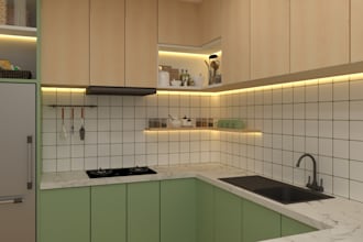 design and render realistic modern kitchen and cabinetry