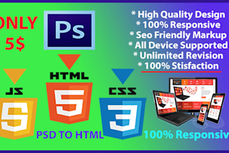 convert psd to html, jpg to html, xd to html in 24 hour