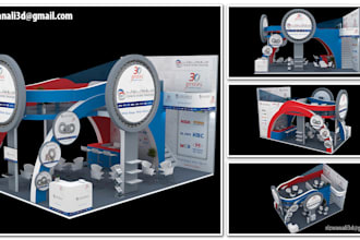 create 3d design of exhibition stall from concept