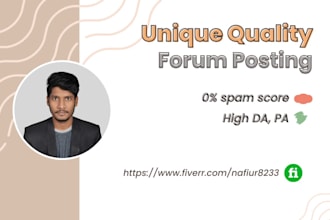 create 20 unique dofollow forum posting backlinks for off page SEO