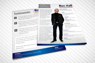 design a professional speaker sheet, author one sheet, or press kit