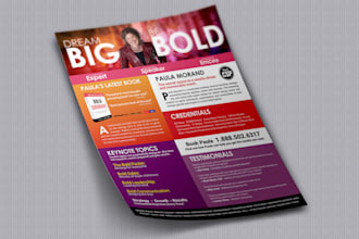 design a professional author one sheet, speaker sheet, or media kit