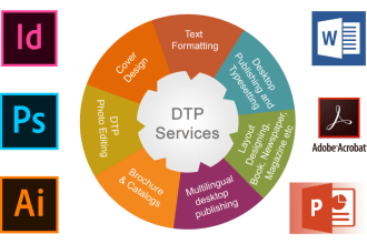 offer dtp services for any language in ms word, PPT, adobe ai, ind, ps