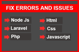 fix nodejs, laravel, php, html, css, js bugs, errors