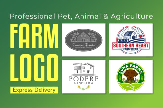 design professional organic farm and pet, animal farming logo
