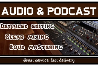 do detailed podcast editing, add intro, outro, mix, master