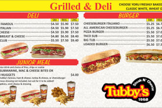 create digital menu, flyers, postcard for your business