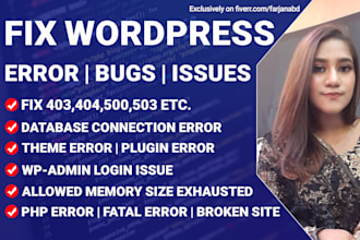 fix 403, 404, 500, 503, critical, fatal, database error in wordpress website