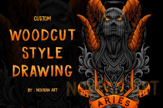 make hand drawn illustration with engraving or woodcut style
