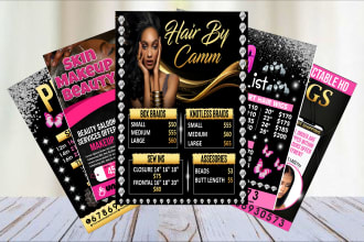 design beauty salon flyer, spa, skincare and haircare flyers, price list