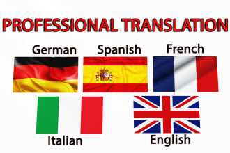 translate between english,german,spanish,french and italian