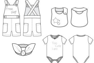 draw technical fashion illustration for baby clothing items