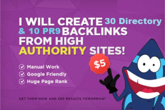 create 10 pr9 high authority backlink with 30 business directory