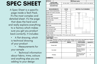 create a spec sheet or tech pack of your fashion garments