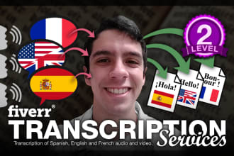 transcribe english, french or spanish