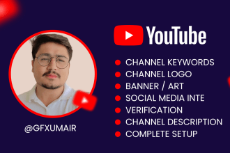 create, and setup a youtube channel with all the basic necessaries and SEO