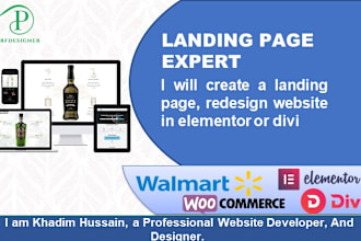 create a landing page, redesign website in elementor or divi