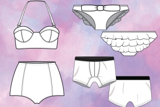 illustrate fashion technical drawing for intimates