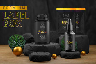 design the best product box, bottle label with mockup