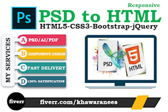 convert PSD, xd, ai, and figma to HTML bootstrap responsive website
