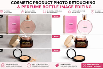 do cosmetic product photo retouching and perfume bottle image editing