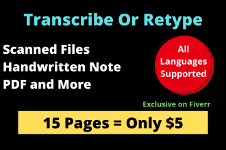 transcribe or retype scanned document, pdf, handwrite image