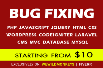 do bug fixing in php, mysql, database, jquery