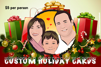 draw you or your family in a CHRISTMAS themed holiday card