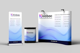 design trade show booth, backdrop and roll up banner