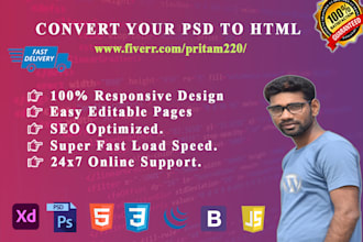 convert psd to html  bootstrap 5 responsive tailwind CSS