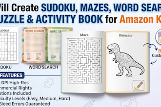 create sudoku, mazes, word search, puzzle and activity book for amazon KDP