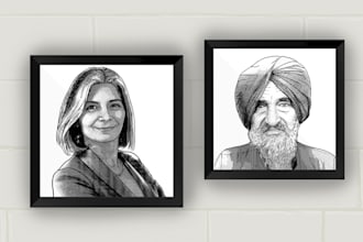 digitally illustrate stipple portraits like wsj style hedcut, engraving, dot art