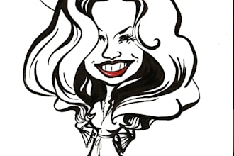 hand draw caricature with traditional ink on paper technique