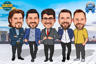 draw cartoon caricature as business, group, friends, family