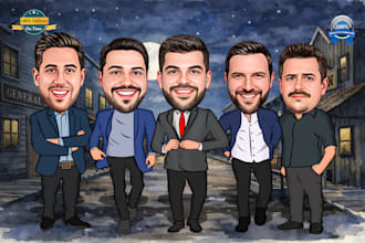 draw cartoon caricature for business, group, friends, family
