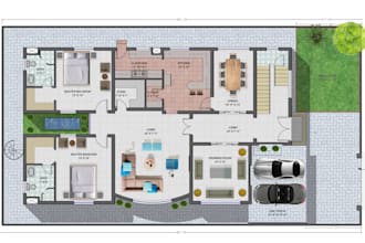 do render of your building 2d plan and 3d elevation