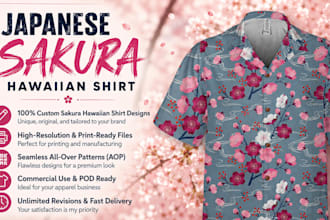 design custom japanese sakura patterns for aloha shirts